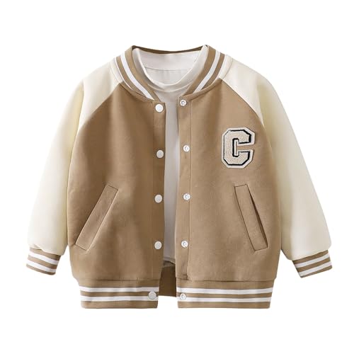 Generisch Chaqueta de béisbol para niños Otoño Engrosada Ropa Exterior Infantil Casual Chaqueta juvenil para Niños y Niñas, caqui, 4-5 años