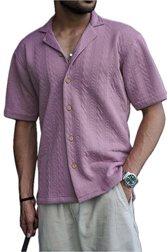 Image of Men's Kint-Textured Half Sleeve Spread Collar Shirt