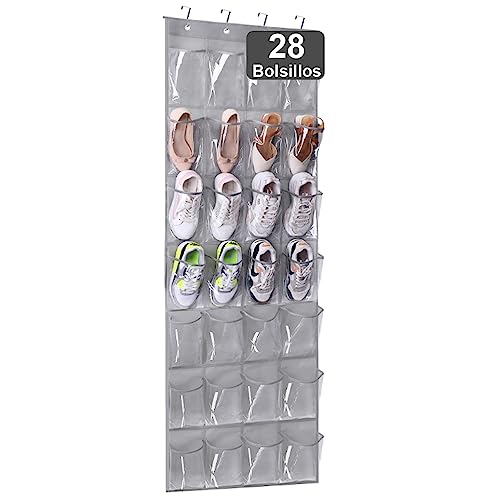Catálogo de Zapateras colgantes - los más vendidos. 44 Risom Organizador de Zapatos para Colgar Sobre La Puerta, 28 Grandes Bolsa Organizadora Colgante de PVC Transparente y 4 Ganchos Para Cocina, Dormitorio, Baño, Clóset