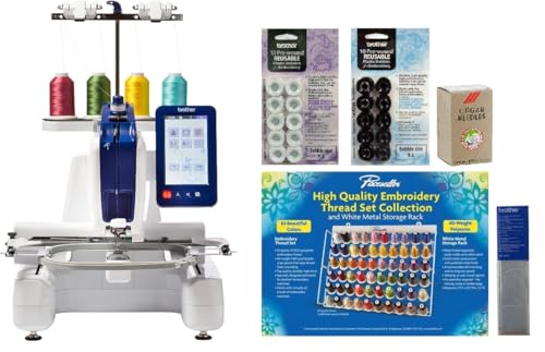 Brother Persona PRS100 Single Needle Embroidery Machine, 6-Piece Thread Set, 20 Bobbins, 100-Piece 75/11 Embroidery Needles, Stabilizer Roll