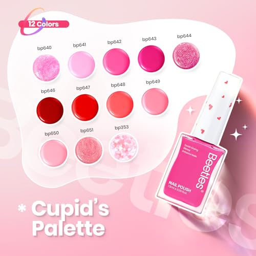 Beetles Pink Nail Polish Set - Love's Prism 12 Colors Valentine Quick Dry Nail Polish Set 5ml/0.17 Fl Oz, Salon Long Lasting DIY Nails Art Spring Valentines Nails Gifts for Her