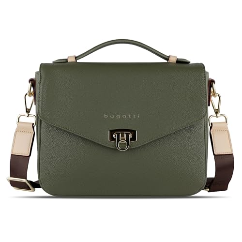 bugatti Ella Classic Bag für Damen, Umhängetasche aus Kunstleder, Henkeltasche, olive
