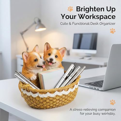 Figura de resina Corgi en canasta para decoración miniatura 6