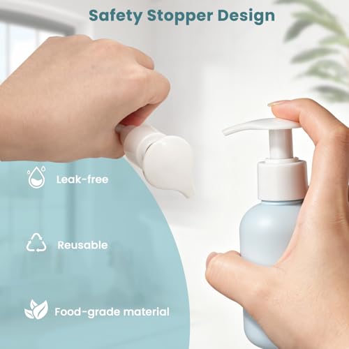 Image of MAYCREATE 3Pcs Pump Travel Bottles for Toiletries 100ml Travel Shampoo Bottle Set with Safety Lock, Refillable Handwash Dispenser Bottle Leakproof Containers with Clear Toiletry Bag (TSA Approved)