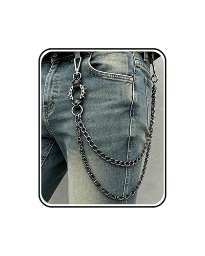 SISICHIC Pants Jean Chain: Pocket Wallet Purse Chain Belt for Biker Heavy Streetwear Grunge Punk Goth Rockstar Pirate Accessories - Carabiner Black Leather