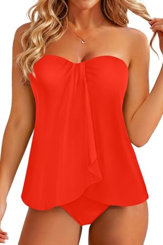 Image of Tempt Me Two Piece Tankini Bathing Suits for Women Halter Bandeau Swim Top with Bottom Flyaway Tummy Control Swimsuit