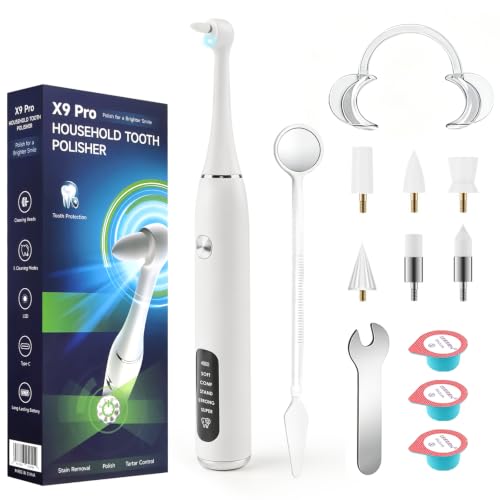 FIVAVA Pulidor de dientes para el hogar – Set de blanqueamiento dental cosmético con 5 niveles de intensidad, 5 cabezales intercambiables, pasta de dientes