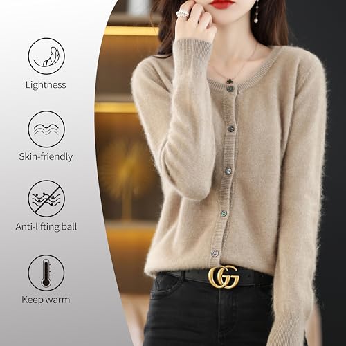 Women's Crewneck 100% Mink Sweater 2025Autumn Winter New Long Sleeve Knitted Cardigan Wool Sweater2