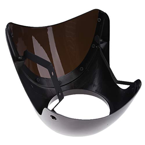 D DOLITY Motorcycle Front Headlight Fairing Screen Retro Cafe Racer Style Universal Windshield Fit 7 Inch Head Light - Black