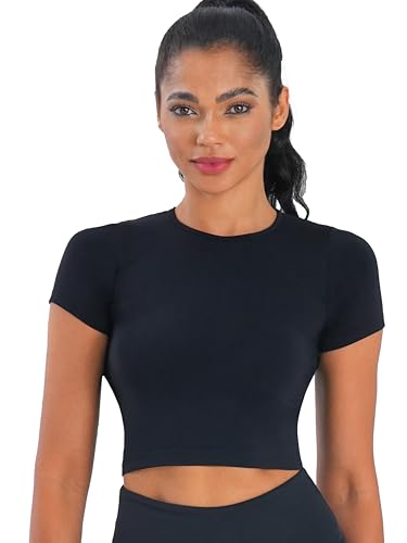 Sunzel Short Sleeve Fitted Basic T Shirts for Women, Soft Crew Neck Basic Crop Tee Cute Trendy Summer Tops Tight Tees
