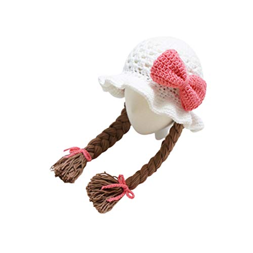 loinhgeo Baby Girls Bucket Hat Braided Wig Woolen Yarn Knitted Hat Sunflower Cherry Cap Casual Cap Photo Prop Gift Pink Bowknot