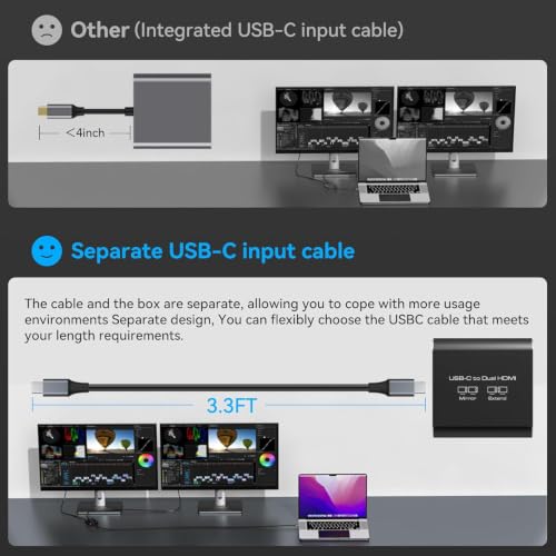 Image of Dual 4K@60Hz Extended Display USB C to Dual HDMI Adapter for 2 Monitors Type C Port to HDMI Splitter 1 in 2 Out for Laptops MacBook Pro Air Note: macOS only Support SST Mode