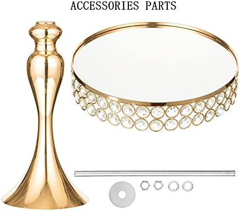 NUPTIO Gold Cake Stand Mirrored: 25cm Diameter Wedding Cake Stands Dessert Display Plate Pedestal Metal with Crystal Beads for Birthday Baby Shower Party Cupcake Afternoon Tea Cakes Dessert Table