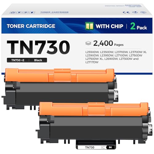 TN730 Toner Cartridge Black 2-Pack Printer Replacement Compatible for Brother TN-730 TN760 TN-760 MFC-L2710DW MFC-L2750DW DCP-L2550DW HL-L2350DW HL-L2395DW HL-L2370DW HL-L2390DW MFC-L2690DW HL-L2325DW