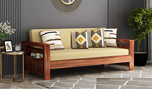 Image of BN Furniture Solid Sheesham Wood Sofa Set 6,5,3&2 Seater Cushioned Back for Living Room Stylish, Durable & Comfortable for Home, Office, Hall, Guest Room (White Cushion Honey Finish, 5 Seater)