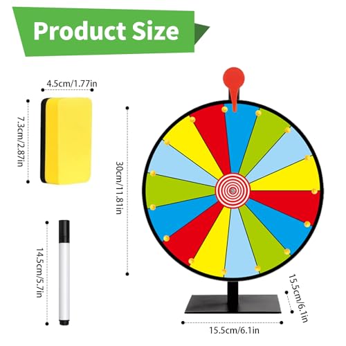 Roue de récompense rotative 30 cm effaçable à segments multicolores