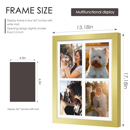 Image of DUENPY 12x16 Picture Frame 5x7 Collage Picture Frame Displays Four 5x7 inch Photos or 12x16 (Without Mat) for Available Horizontal Wall Mounting Display and Vertical Gold