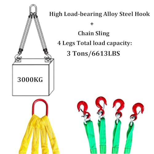 Heavy Duty 4 Leg Chain Sling, Alloy Steel Grab Webb Webbing for Hoist, 6613 Lbs Capacity, Safe Cargo Handling & Towing, Anti Twist Ratchet Strap do odzyskiwania silnika i dekompensacji