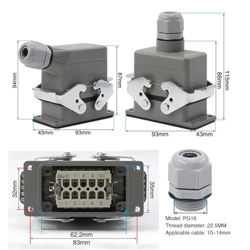 Conector rectangular HDC-HE-010 de 10 pines para evitar cortes en cables industriales 3