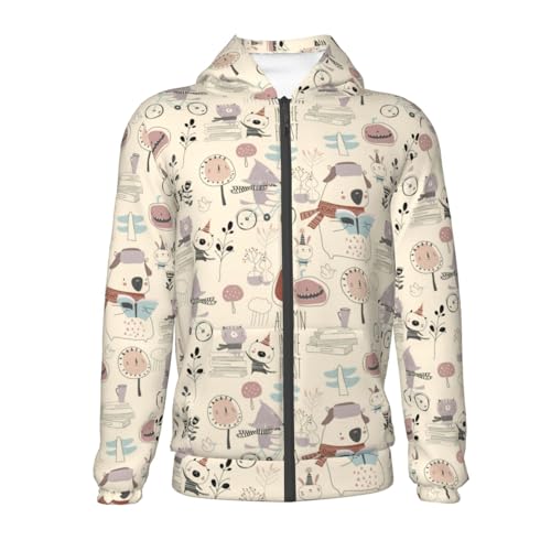 Cute Animals in Autumn Forest Kids Pullover Hoodies Boys Zip Up Sweatshirts Girls Athletic Clothes with Pocket2