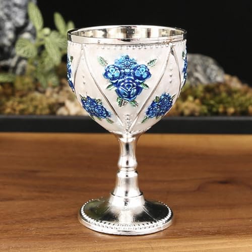 Cálice de Decoração de Ornamento Em Relevo de Rosa de Metal de Vidro de Vinho para Viagens, Brilho (