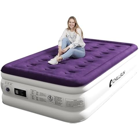 CHILLSUN Twin Air Mattress Inflatable Airbed with Built in Pump, 3 Mins Quick Self-Inflation, Comfortable Top Surface Blow Up Bed for Home Portable Camping Travel, 75x39x18'', 550 lb MAX Cover