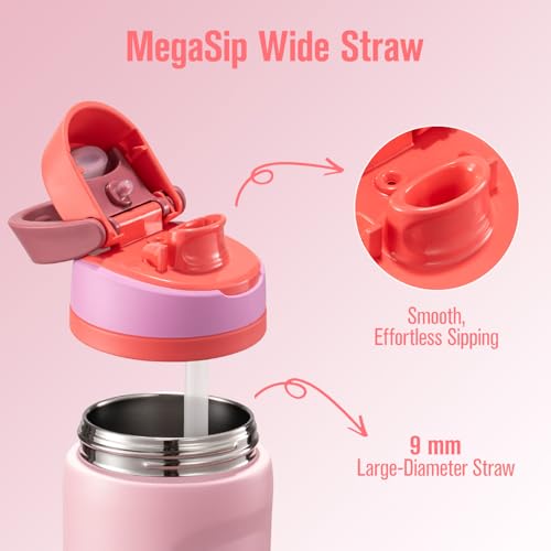 Image of Coolflask MegaSip Insulated Water Bottle with Straw, Stainless Steel Water Bottles Leak-Proof, 24+ Hours Cold, BPA-Free Dishwasher Safe, Water Flask for Sports Gym Work Office 32 oz, Blush Pink