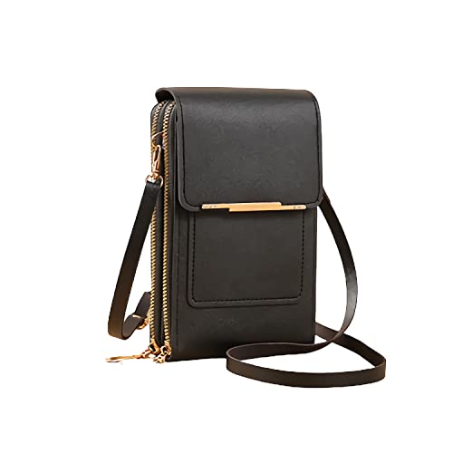 PAYOJA Sac en cuir antivol – Petit sac à bandoulière léger en cuir synthétique pour téléphone portable pour femme, sac à bandoulière avec écran tactile (noir)