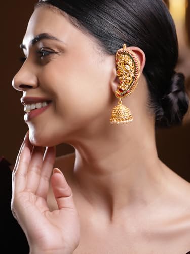 Image of Rubans Ear Cuff Jhumka Earrings Indian Ethnic Jewellery Gift for Women & Girls