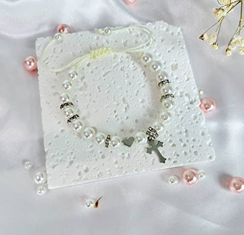 Image of Cross Heart Bracelet First Communion Gifts for Girls Catholic Baptism Gifts Easter Confirmation Gifts for Girls Christian Bracelets