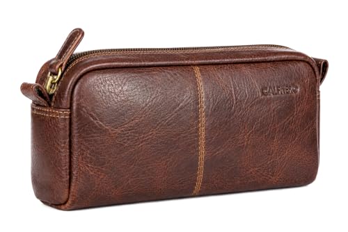 Image of Calfnero Genuine Leather Toiletry Bag for Men & Women | Premium Leather Travel-Pouch | Toiletry Organizer | Cosmetic & Shaving Kit Bag | Unisex Travel Dopp Kit (Cognac)