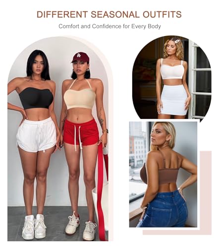 Image of Strapless Bra for Women Seamless Non-Slip Padded Bandeau Bra Wireless Push Up Tube Top Bralette