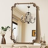 Design intemporel : ajoutez une touche de charme vintage à votre intérieur avec ce miroir mural rectangulaire orné. Son design incurvé élégant et sa finition vieillie en font une superbe pièce décorative qui complète une variété de styles, de l'antique au vintage au français et au baroque. Parfait pour les entrées, les salons ou les chambres, il améliore n'importe quel espace avec lumière, profondeur et attrait intemporel.