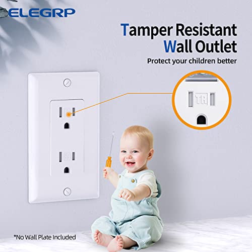 Elegrp Decorator Wall Receptacle Outlet, Tamper Resistant 15 Amp Standard Electrical Wall Outlet, Residential Grade, Self-Grounding, 125V, 2 Pole 3 Wire, 5-15R, Ul Listed, Glossy White, 20 Pack #TOP3