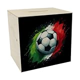 Fußball Italien Flagge Spardose aus Holz EM 2024 Highlight Sportliche Spardose aus Holz im Design der Landesfarben Grün Weiß Rot Ideal für Fußballfans & Sammler