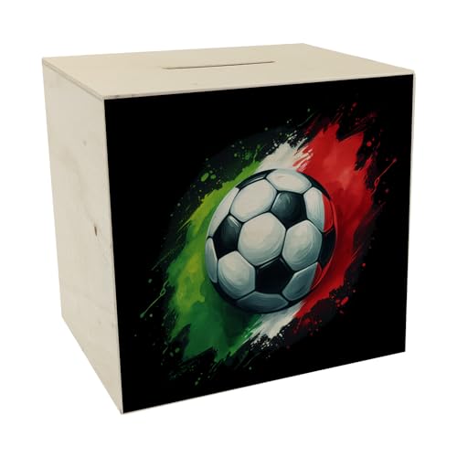 Fußball Italien Flagge Spardose aus Holz EM 2024 Highlight Sportliche Spardose aus Holz im Design der Landesfarben Grün Weiß Rot Ideal für Fußballfans & Sammler