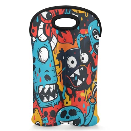 GzLeyigou 2 Bottles Monsters Wine Bag Sleeve Totes Neoprene Protective Wine Carrier Bag for Wine,Water, Champagne, Beer, Baby Bottles,Gift 14.5 x 10 Inches