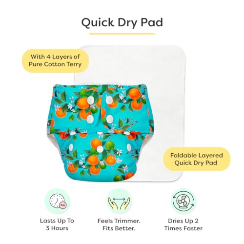 Image of SuperBottoms BASIC Cloth Diaper with UltraThin Dry Pad & 5 Disposable Easy Clean Top Sheets | Reusable & Washable | Adjustable Fit for Babies 3m-3y
