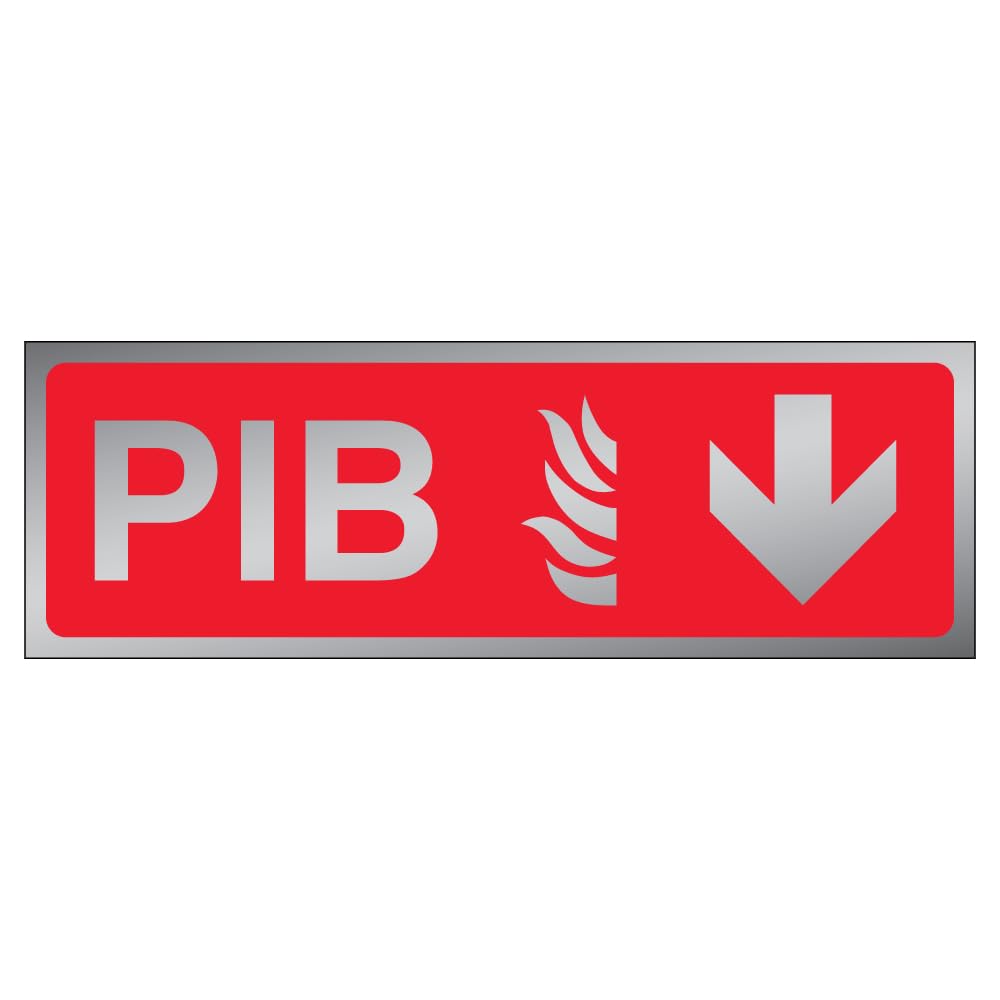V Safety PIB Arrow Down 450 x 150 mm - 3mm Brushed Aluminium Composite Premises Infomation Box Safety Sign