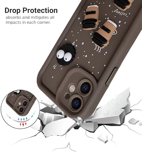 Image of SHINESTAR Back Cover for iPhone 12 - 3D Cartoon Coffee & Eyes Design | Soft Silicone Shockproof Case with Full Camera Protection | Cute & Playful Phone Cover - Brown