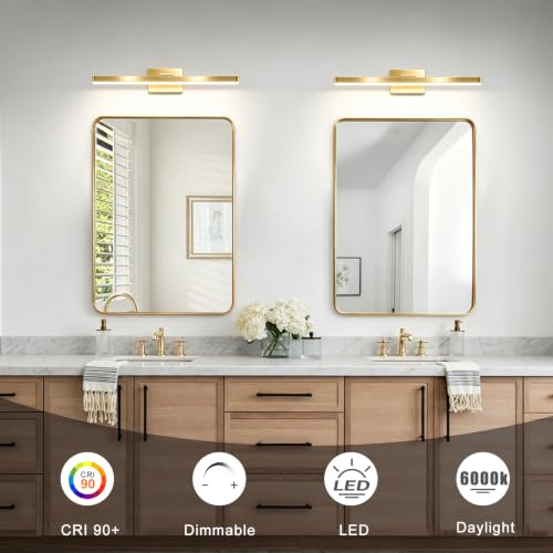 Image of IZORRO Modern Bathroom Vanity Light 16 inch, Rotatable, 12W Dimmable Led Bathroom Light Fixture Over Mirror, Gold Vanity Light Bar (Cool White 6000K)