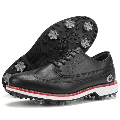 THESTRON Professional Golf Shoes for Men 7 Spikes Outdoor Golf Training Sport Sneakers Mens Size 7-15 Golf Trainers (Black,8)
