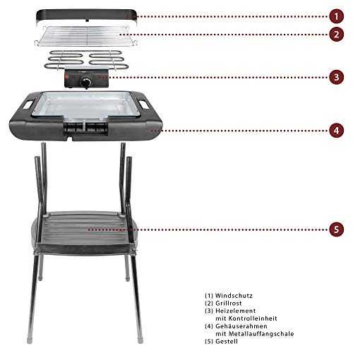Plancha Grill Clatronic BQS 3508 - Barbacoa eléctrica con Patas - 2000 W - Negro