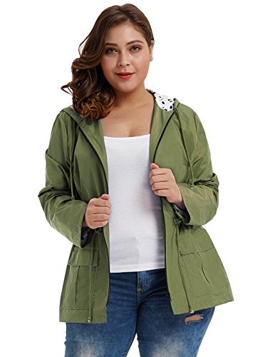 Long Rain Jacket Women's Packable Waterproof Breathable Rain Coat Army Green 3X