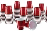 PARTY BARGAINS 2oz Plastic Shot Glasses - (120 Pack) Mini Red Disposable Plastic Shot Cups, Jello Shots, Perfect Size for Serving Condiments, Snacks, Samples and Tastings