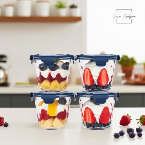 Image of Coco Andrea Reusable Round Glass Meal Prep Containers With Lids, 2 Sets | 25 oz /3 Cup Glass Storage Containers With Lids; airtight and microwave-safe for meal prep, lunch and soup.