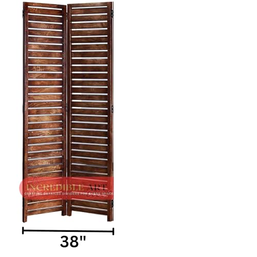 Image of Wooden Partition Wall Divider for Living Room, Wood Privacy Screen, Room Separator Rectangle Line Design- 5 Feet in Height (2 Panels)