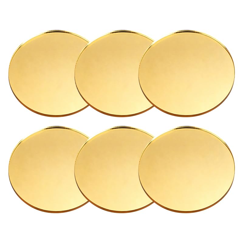 6 Pcs Round Mirror for Centerpieces, Self Adhesive Acrylic Table Plate Tray for Wedding Party Craft Decor - 25cm Gold