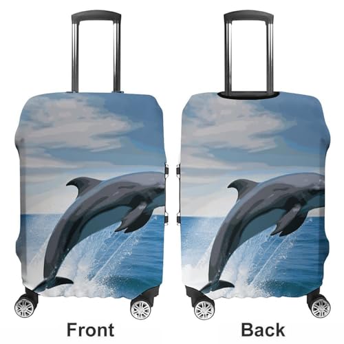 Jumping Up Dolphins Printed Luggage Cover Protector, Fits 18-32 Inch Luggage3
