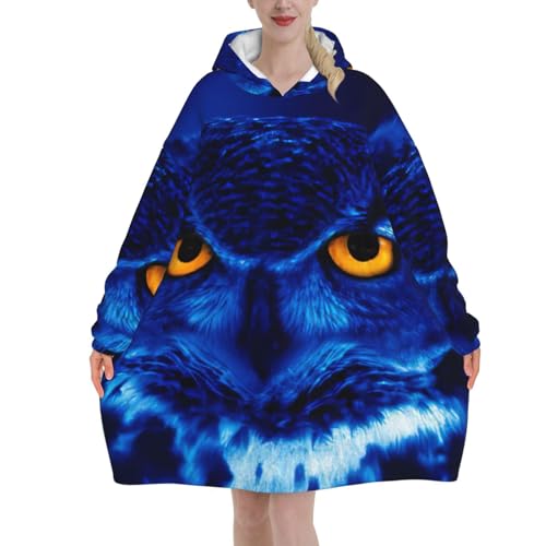 Couverture à capuche en flanelle hibou bleu idéale pour vos soirées télé et moments cocooning